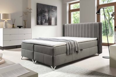 FURNIX Boxspringbett Merisol 180x200 mit Bettkasen und Topper SV18 Dunkelgrau