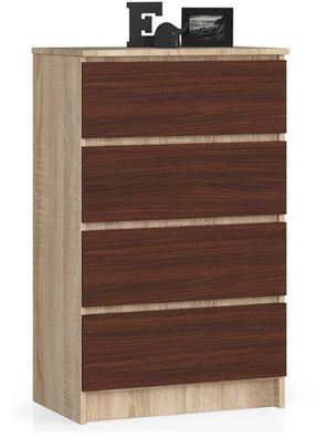 Kommode AKORD K60 Sonoma-Eiche 60 cm 4 Schubladen Front Wenge B60 x H99 x T40 cm