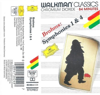 MC: Walkman Classics: Brahms: Symphonies 1 & 4 (1984) Deutsche Grammophon 413 424-4