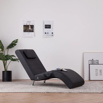 vidaXL Massage-Chaiselongue mit Kissen Schwarz Kunstleder