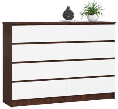 Kommode AKORD K140 Wenge 138 cm 8 Schubladen Front Weiß B138 x H99 x T40 cm