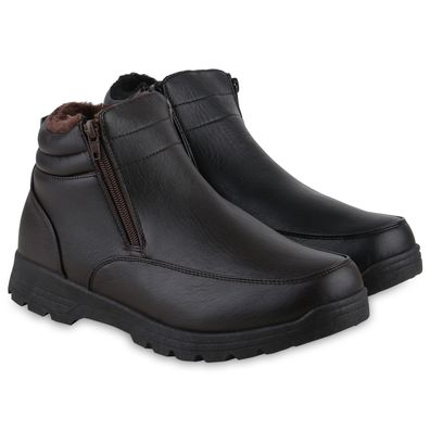 VAN HILL Herren Warm Gefütterte Winter Boots Stiefel Kunstfell Schuhe 840006