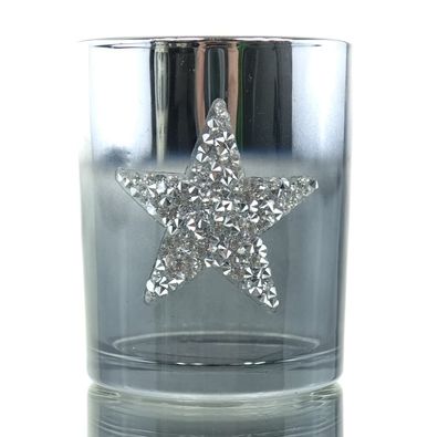 Riffelmacher Weihnachtsdeko Teelichtglas mit Kristallstern Blau-Silber Ø 7 cm