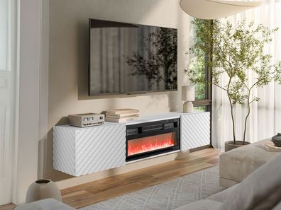 TV-Lowboard Zylla mit Kamin TV Schrank Hängend Fernsehschrank Wohnzimmer
