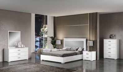 Schlafzimmer Bett Nachttisch Kommode Spiegel Garnitur Gruppe Holz Weiß Set 6Tlg