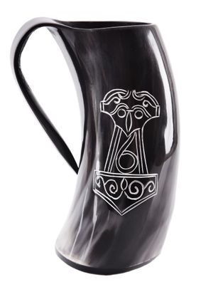 Bierkrug aus Horn - Mjölnir, Hammer des Thor