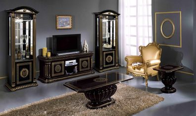 Luxus Set Wohnwand 5Tlg. Wohnzimmer Rtv Vitrine Couchtisch Beistelltisch Schwarz