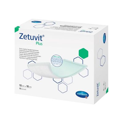 6x Hartmann Zetuvit® Plus, Superabsorber-Wundauflage 10 x 10 c| Packung (10 Stück)