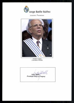 Jorge Batlle 1927-2016 Präsident von Uruguay 2000-05 Signiert + G 42359