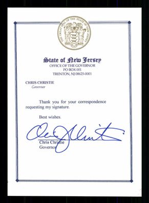 Chris Christie Gouverneur von Nw Jersey 2010-2018 Original Signiert + G 42378