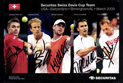 Schweizer Davis Cup Team Tennisspieler 5x Original Signiert + G 42860