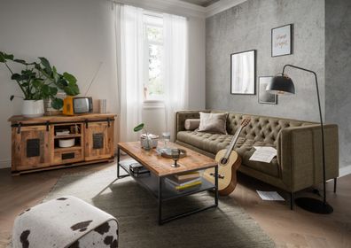 Möbelset Couchtisch Sicilia, Design Loungesofa Troia grün, TV Kommode Florenz