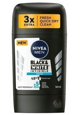 Nivea Men Black &amp/ White Invisible Fresh Antitranspirant Stick, 50 ml