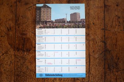 Wandkalender DDR Sächsiche Zeitung 1969 DDR Alt Antik Vintage SZ Kalender 35x23cm