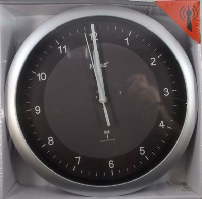 Mebus Funkwanduhr mit lesbare Ziffern Wanduhr Silber/Schwarz