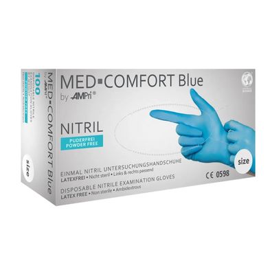 MED-COMFORT BLUE, Nitril-Untersuchungshandschuh, puderfrei, blau, Gr. S | Box (100 St