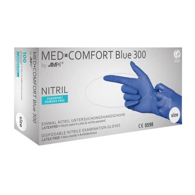 MED-COMFORT BLUE 300, Nitril-Untersuchungshandschuh, puderfrei, blau, Gr. XS | Box (1