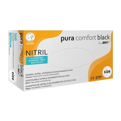 Puracomfort BLACK, Nitril-Untersuchungshandschuh, puderfrei, schwarz, Gr. M | Box (10