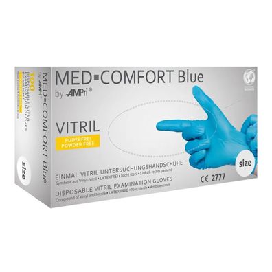 10x MED-COMFORT Blue Vitril Untersuchungshandschuh, puderfrei, blau, Gr. XL | Box (10