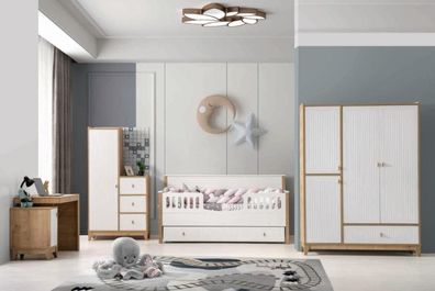 Stilvoll Kinderzimmer Set Bett 2X Kleiderschrank Schreibtisch Weiß 5Tlg