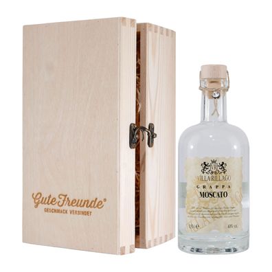 Villa Rillago Moscato Grappa mit Geschenk-Holzkiste