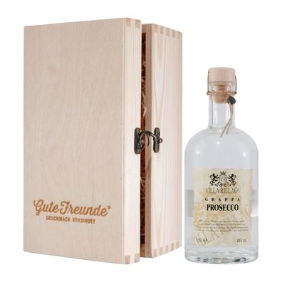 Villa Rillago Prosecco Grappa mit Geschenk-Holzkiste