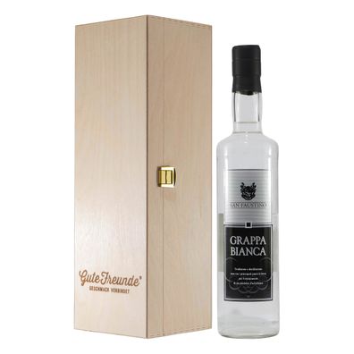 San Faustino Grappa Bianco mit Geschenk-Holzkiste