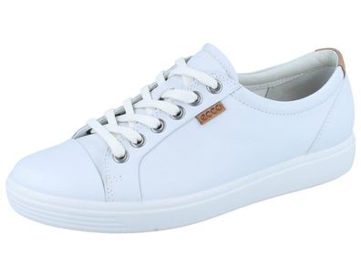 ECCO Soft 7 W Damen weiche Sneaker Halbschuhe Schnürschuhe weiss Glattleder