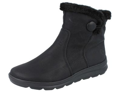 RIEKER Damen Stiefelette Kurzstiefel mit Warmfutter Reißverschluss schwarz Kunstleder