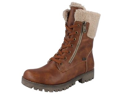 RIEKER Damen Stiefel Winterstiefel mit Warmfutter und Rieker-Tex braun Kunstleder