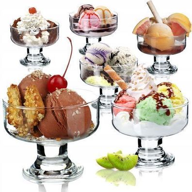 KADAX Eisbecher Glas Set, Eisschalen, Dessertgläser mit Fuß 6, 180 ml