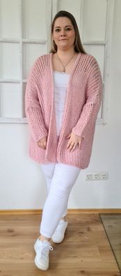 Italy 42 44 46 Oversize Grobstrick Strickjacke Cardigan offen mit Mohair Altrosa