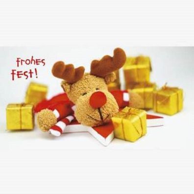 Weihnachtskarte aus Puzzleteilen Elch mit Geschenken Plüsch Elch Frohes Fest! Puzzle