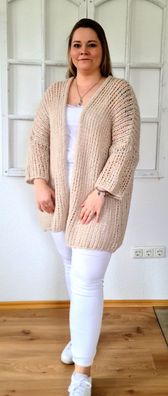 Italy 42 44 46 Oversize Grobstrick Strickjacke Cardigan offen mit Mohair Beige