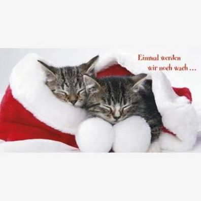 Weihnachtskarte aus Puzzleteilen Einmal Werden wir noch wach schlafende Katzen Mützen
