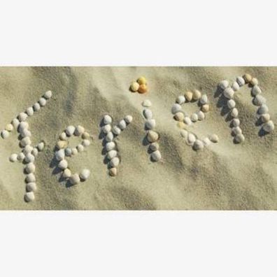 Glückwunschkarte aus Puzzleteilen Ferien auf Sand mit Muscheln Karte Urlaub Puzzle