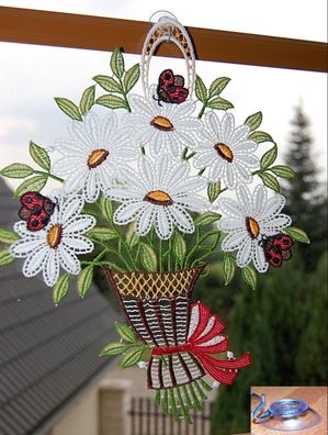 Plauener Spitze Fensterbild Margeriten 31 cm Fensterdekoration Fensterschmuck