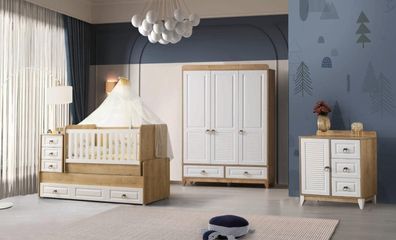 Komplett Kinderzimmer Set Bett Kleiderschrank Kommode Helles 3Tlg Neu