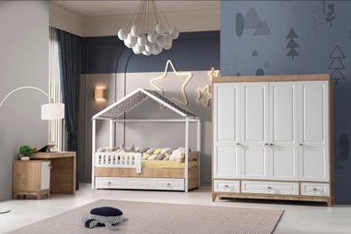 Modern Kinderzimmer Set Bett Kleiderschrank Schreibtisch Helles 3Tlg Neu