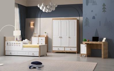 Modern Kinderzimmer Set Bett Kleiderschrank Kommode Schreibtisch Helles