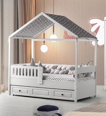 Kinderbett Holzbett Funktionsbett Ausziehbares Bett 200 Holz Weiß Neu