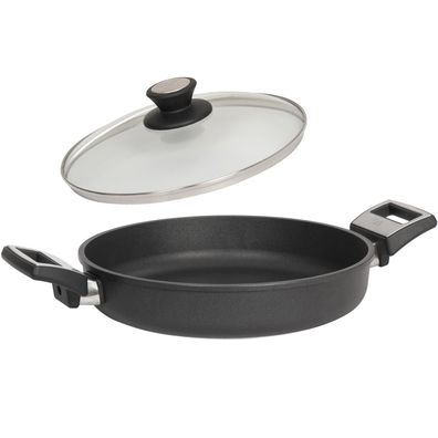 SKK Guss Paella-Pfanne 28 cm Induktion Kasserolle Antihaft beschichtet & Deckel