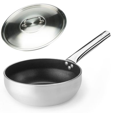 SKK Alu Sauteuse 20cm Stieltopf tiefe Stielkasserolle Antihaft & Edelstahldeckel