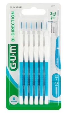 Sunstar Gum Bi-Richtungs-Zylinderbérsten, 0,9mm, 6er Pack fér gréndliche Zahnzwischen