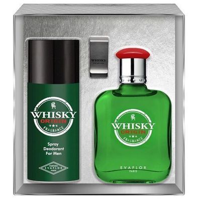 Evaflor Whisky Origin Duft-Set: Eau de Toilette 100 ml + Deo 150 ml + Geldscheinklamm