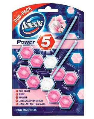 Domestos Power 5 WC-Duftblock Pink Magnolia, 2 x 55g