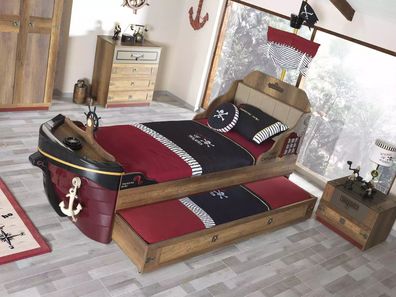 Garnitur Pirat Bettrahmen Jugendbett Holz Braun 3Tlg Set Kinderzimmer