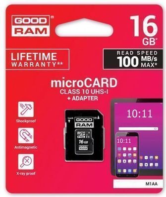 Goodram MicroSDHC 16GB CL10 mit Adapter