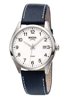 Boccia Herrenuhr Titan mit Lederband Schwarz 3669-01