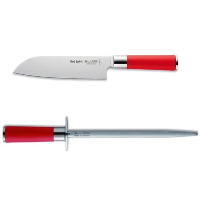 Dick Red Spirit breites Santokumesser 18 cm, runder Standardzug Wetzstahl 25 cm